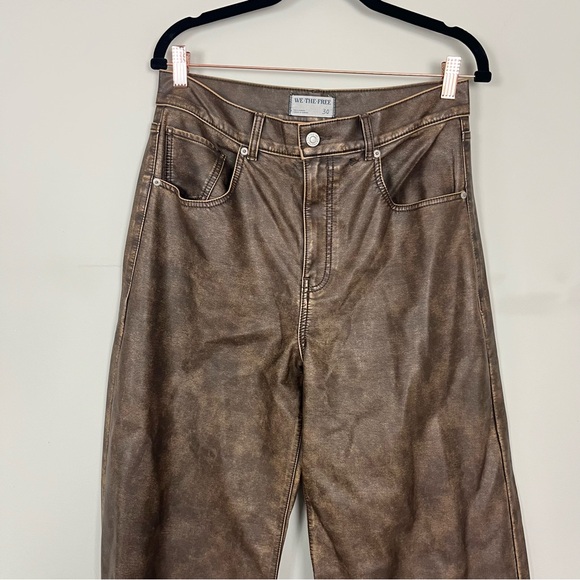 FREE PEOPLE WE THE FREE MISHA VEGAN PANTS FAUX LEATHER SIZE 30 IN BROWN - Picture 9 of 16